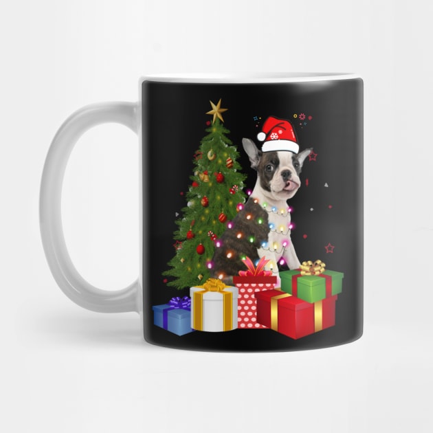 Boston Terrier Christmas Tree Santa Hat Funny Xmas Gift Dog T-Shirt by CoolTees